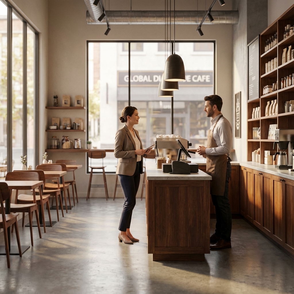 3D illustration of ESL student role-play in a classroom market scenario