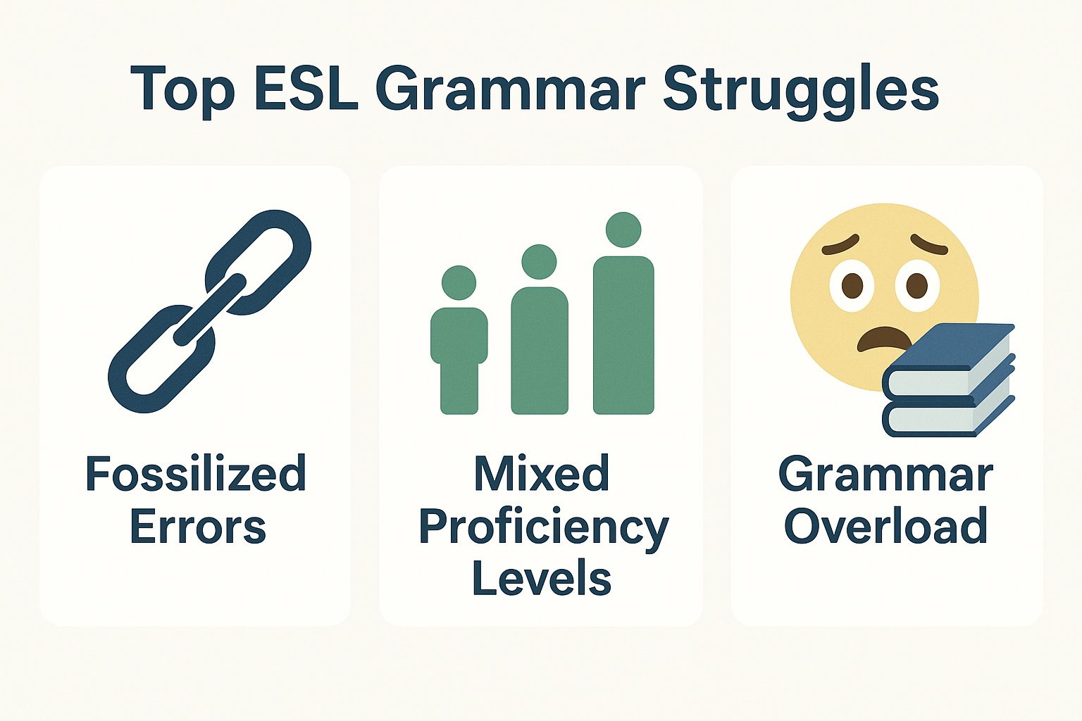 Infographic of top grammar teaching challenges in ESL classrooms